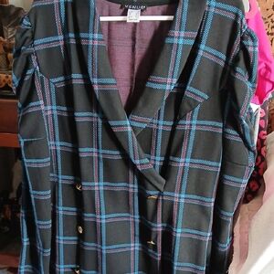 VENUS Black with Blue and Red Plaid Blazer Dress